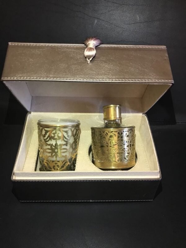 coffret bougie diffuseur de parfum dores - artisanat du Maroc